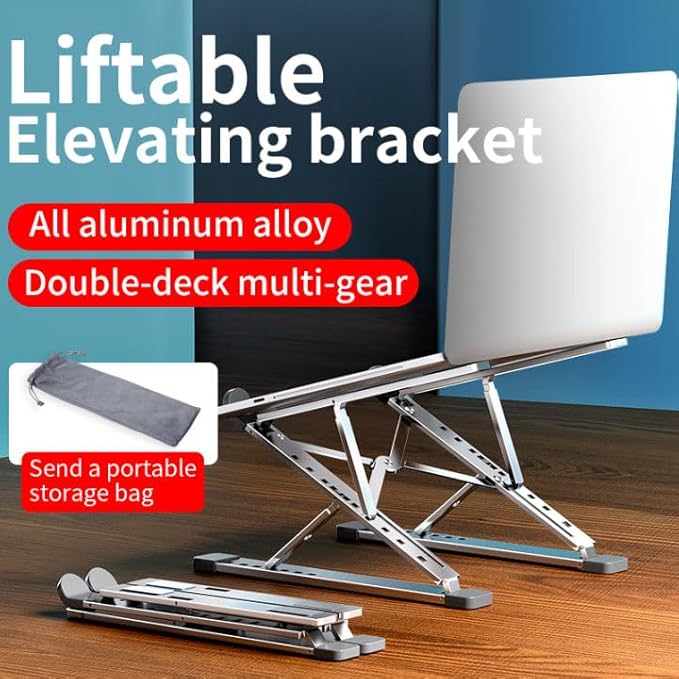 Adjustable Laptop Stand for Desk Portable Notebook Stand Aluminum Computer Holder for Desk Compatible with Lenovo，MacBook Air Pro, Dell XPS, HP，All 10-17.3?˜â€?Laptops-Silver