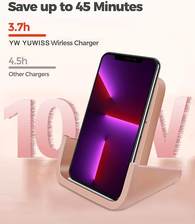Wireless Charger YUWISS Wireless Charging Stand Cordless Charger 10/7.5/5W Compatible with iPhone 14 13 12/12 /11Pro Max/XR/XS Max/XS/X/8/8Plus Galaxy S22/S21/S9/S9+/S8/S8+ Note (Rose Gold)