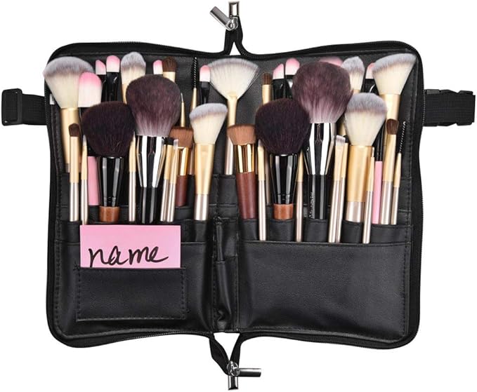 BYOOTIQUE 2in1 Multi Brush Holder Waist Zipper Bag Professional Portable Foldable Cosmetic Makeup Pouch with Belt Strap Artist Storage Organizer