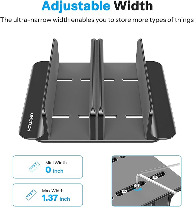 OMOTON Vertical Laptop Stand [Updated 3-Slots Version], Desktop Aluminum Mac Book Stand with Adjustable Dock Size, Fits All Mac Book, Surface, Chrome Book and Gaming Laptops (Up to 17.3 inch), Black