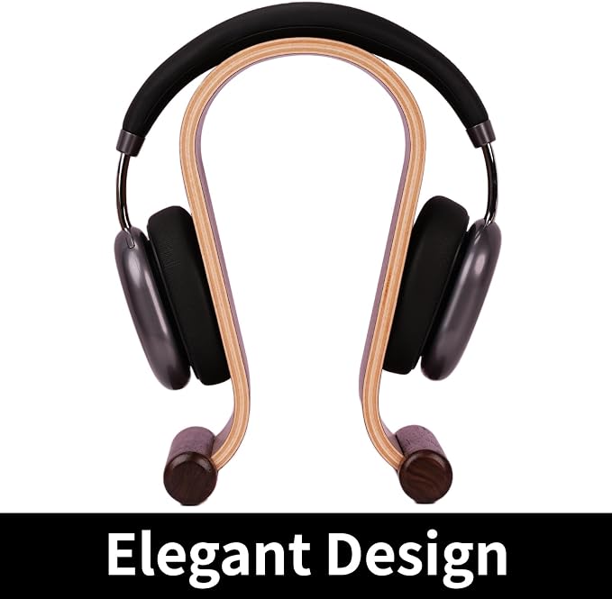 Wood Headphone Stand for Desk - Headset Holder Cute Gaming Wooden Headphones Hanger Hook Rack Base Storage Head Phone Accessories