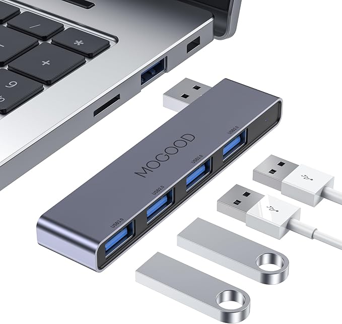 MOGOOD USB Hub 3.0, 4-Port USB Splitter – 1 USB 3.0 & 3 USB 2.0 Ports, No Cable, Plug & Play Data Hub for Laptop, MacBook, Chromebook, PC – Expand USB Ports for Flash Drive, Mouse, Keyboard, Printer