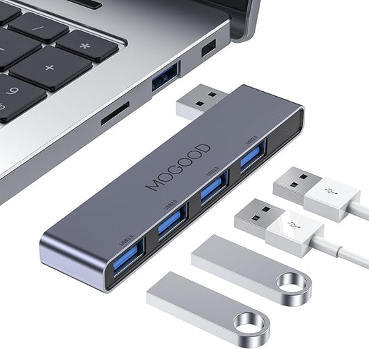 MOGOOD USB Hub 3.0, 4-Port USB Splitter – 1 USB 3.0 & 3 USB 2.0 Ports, No Cable, Plug & Play Data Hub for Laptop, MacBook, Chromebook, PC – Expand USB Ports for Flash Drive, Mouse, Keyboard, Printer