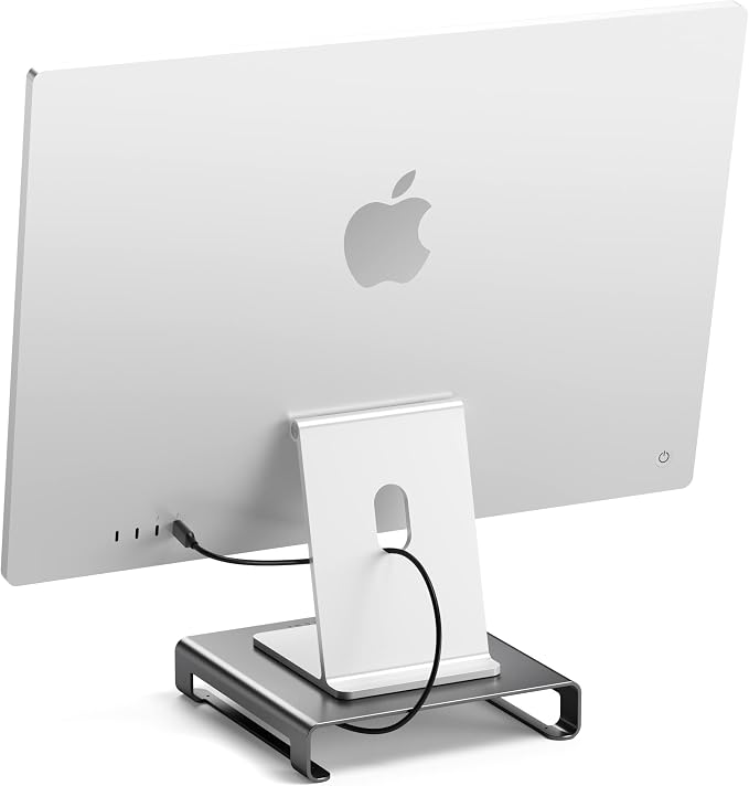 SATECHI Type-C Aluminum Monitor Stand Hub with USB-C Data, USB 3.0, Micro/SD Card Slots & 3.5mm Headphone Jack - for Apple Studio Display, iMac, iMac Pro (Space Grey)