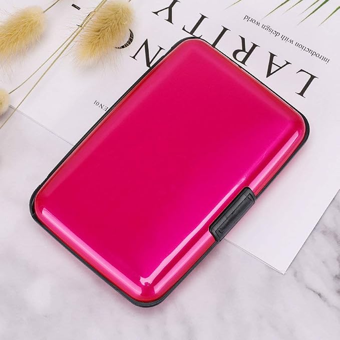 ELFISH Mini RFID Aluminum Wallet Credit Cards Holder Business Card Case Metal ID Case for Men Women (Pink)