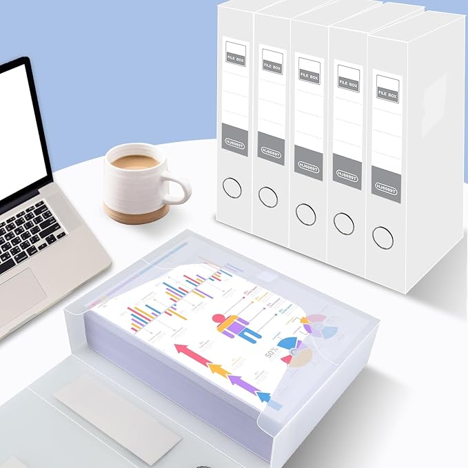 HUA JIE A4 Storage File Boxes Plastic Archives Cases with Lid, File Folder Organizer Document Filing Box for office,31×5.5×23.5 cm, Transparent(Pack of 6)