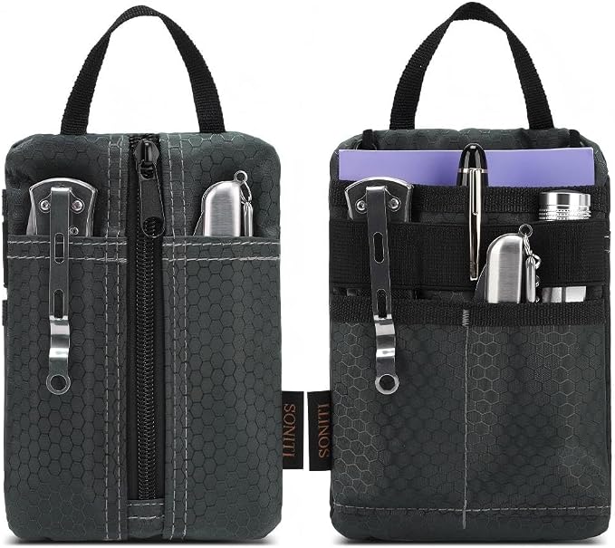 EDC Pouch, Enhanced 3-Layer Fabric - Slim & Compact Pocket Organizer, EDC Tool Pouch for Men, Multitool Holder with Adjustable Strap, Waterproof EDC Bag for Flashlight, Pen & Notebook