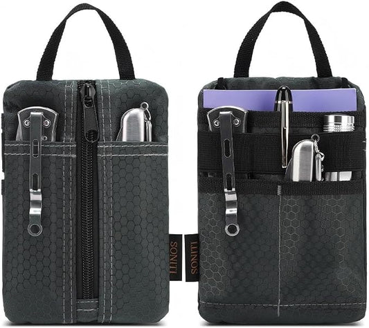 EDC Pouch, Enhanced 3-Layer Fabric - Slim & Compact Pocket Organizer, EDC Tool Pouch for Men, Multitool Holder with Adjustable Strap, Waterproof EDC Bag for Flashlight, Pen & Notebook