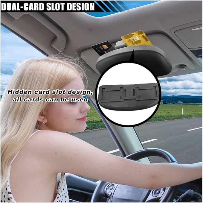 KITUREK Car Sun Visor Sunglasses Case, Glasses Storage Protective Box, Eyewear Hard Shell Eyeglasses Organizer, Magnetic Closure&Double Card Clamp (Grey)
