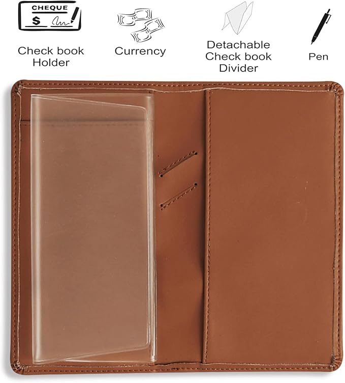 Sanlykate Leather Checkbook Cover for Men and Women, Check Book Case Card Holder with Free Divider, Standard Register Duplicate Checks with pen inserts