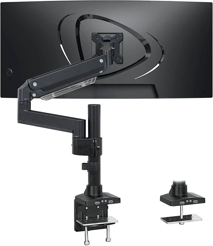 Mount-It! Ultrawide Monitor Arm, Heavy-Duty Gas Spring Desk Mount for 17??5??Curved Screens up to 33 lbs, Full Motion Height Adjustable Monitor Arm with USB 3.0 & Audio Ports, VESA 75/100/200
