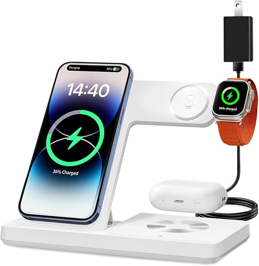 3 in 1 Charging Station for Multi Devices, Wireless Charger for iPhone 8-16 Series & Apple Watch, Wireless Charging Station for AirPods Pro/4/3/2