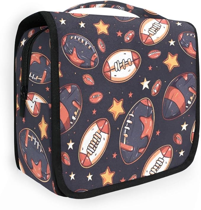 senya Hanging Travel Toiletry Bag Rugby Balls Kit Makeup Case Cosmetics Organizer for Men Women