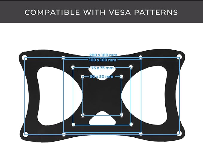 HumanCentric VESA Mount Adapter Plate for 200x100 mm VESA Patterns, Conversion Kit for 75x75 and 100x100 mm Patterns to 200 x 100 mm, Hardware Included