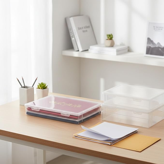 1 Pack Document Storage Box with Lid, Rigid PP Plastic File Organizer for Desktop and Drawer Organization