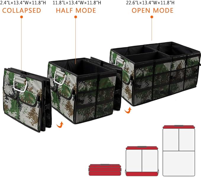 Car Trunk Organizer Collapsible Portable Multi Compartments Organizer with Non Slip Straps for SUV Truck Auto Vehicle Car Auto Minivan (Large covered, Camouflage)