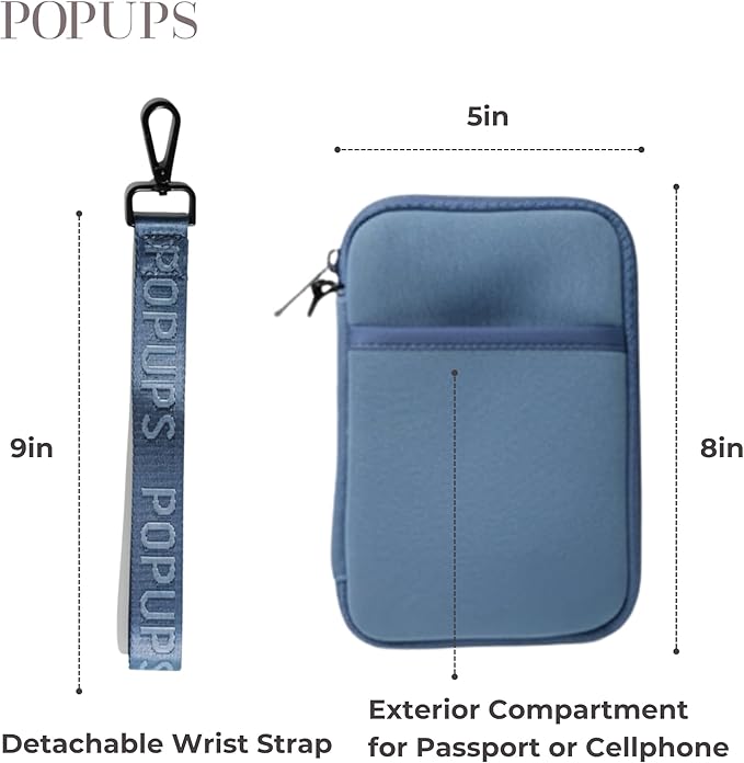 POPUPS Passport Travel Wallet for Women - Large Multiple Document Organizer and Holder with Wristlet (Stormy Blue)