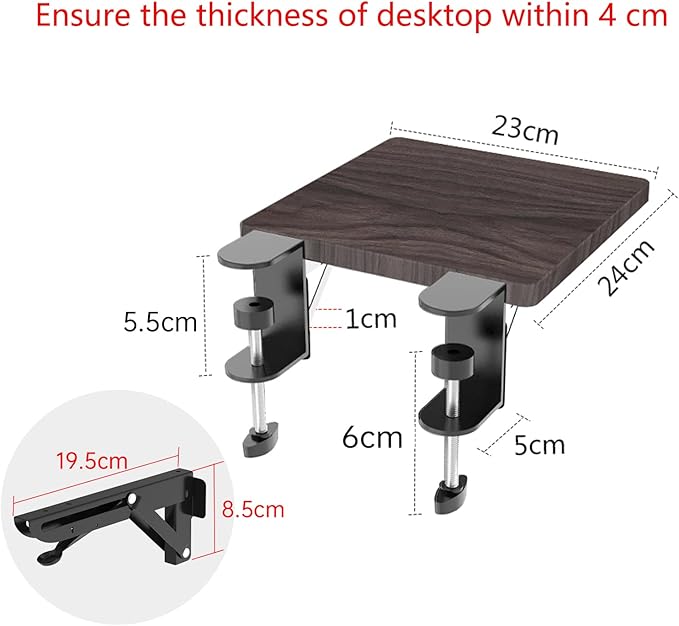 Ergonomics Desk Extender Tray, 9.5x9.1" Punch-Free Clamp on, Foldable Keyboard Drawer Tray, Table Mount Arm Wrist Rest Shelf, Computer Elbow Arm Support