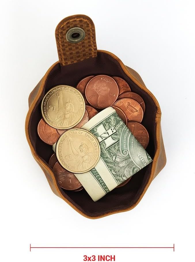 Leather Coin Pouch - Compact Change Holder and Mini Pocket Wallet for Men & Women (Antique Brown)