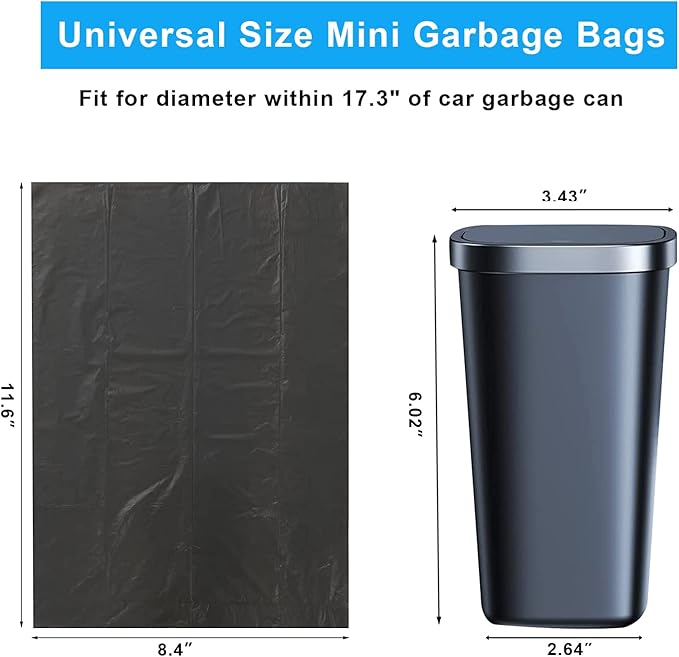 Car Trash Bag, [PE]Mini Trash Bags for Car, Mini Garbage Bags for Car Trash Can with Tear-Resistant Black Discreet Design Perfect Waste Disposal for Home Office On-The-Go Travel