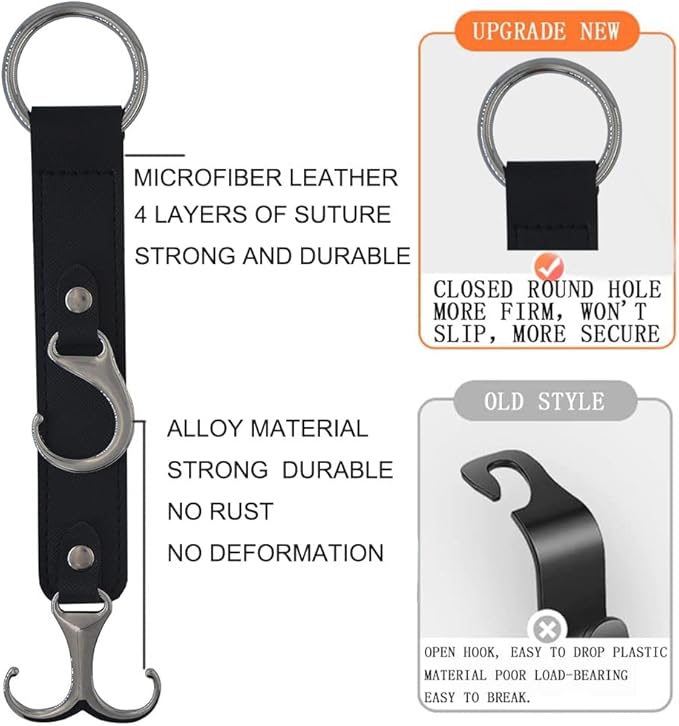 Car Purse Hook for Men Women-Upgraded 3 in 1 Stronger Superior Leather Car Purse Holder Vehicle Seat Headrest Hanger Hooks for Grocery Bag Coats Umbrellas Handbag Car Hooks Car Accessories Interior