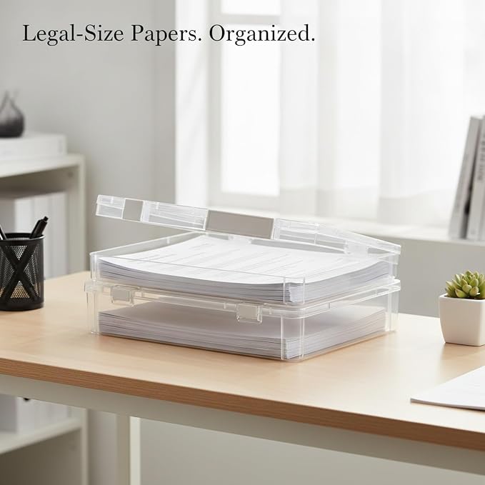 Easy-Access Stackable File Box with Lid, White PP Plastic Document Organizer for Legal Size Papers, Desktop Storage Bin (1 Pack)