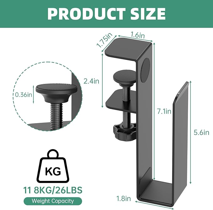 Adjustable Side Laptop Mount, No Drill Desk Storage Organizer, Metal Hanging Notebooks Holder, Punch-Free Clamp for MacBook Pro, Documents with Anti-Scratch Silicone
