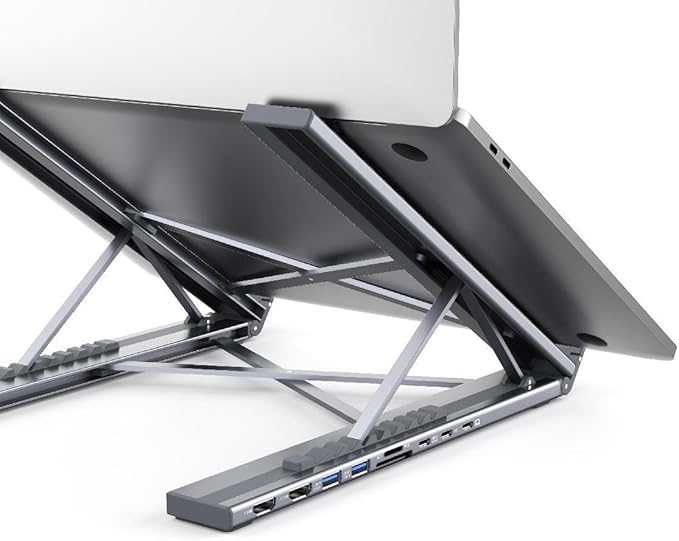 M91 Laptop Docking Station Dual Monitor Stand, 9 in 1 USB C Hub 2 HDMI 4K@60Hz, Portable Laptop Stand with USB Ports, Multiport Adapter USBC Dock Station Computer Holder for MacBook Pro/Air