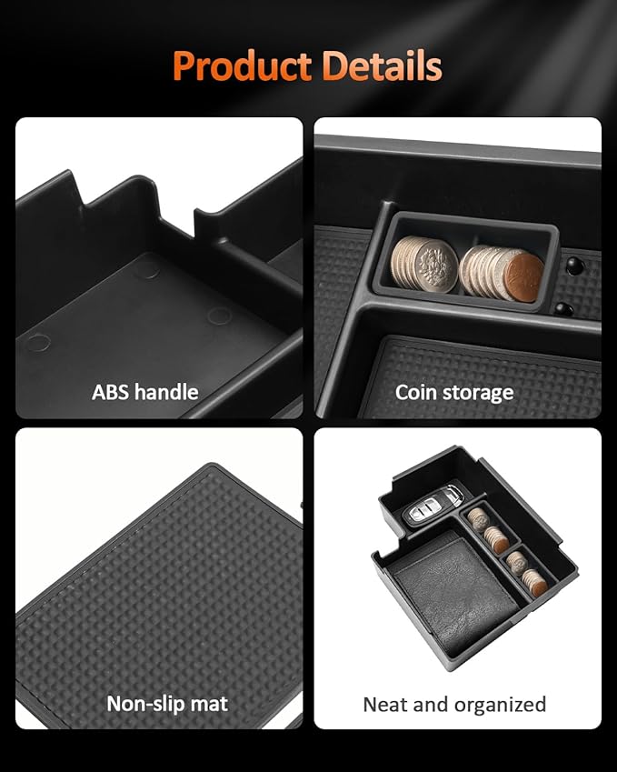 CDEFG for 2025 2026 Ford Explorer Center Console Organizer Tray - Armrest Storage Middle Insert - 2025 2026 Explorer (Active, ST-Line, Platinum and ST) Interior Accessories with Coin Box