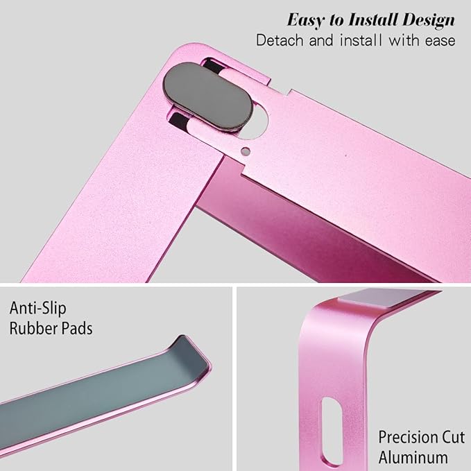 Bling Aluminum Laptop Stand,Glitter Ergonomicic Computer Stand for Desk with Sparkle Rhinestones,Detachable Notebook Riser Compatible with Air, Pro, Dell, HP, 10-15.6" Laptops (Pink)