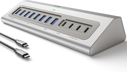 Gitfos Powered USB Hub,15 in 1 USB 3.2 Hub, USB C Hub with PD 100W, USB C 45W Charge, 10Gbps Data, 8 USB A, 65W Power Adapter, 3.3FT Cable, Aluminum USB Hub for PC, Laptop, Mac, Mac mini, iMac, iPad