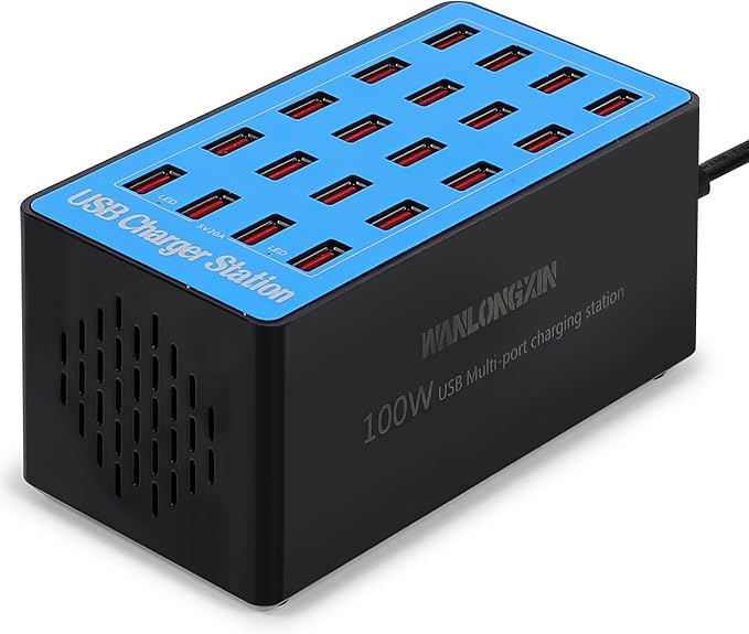USB Charging Station,100W 20-Port Multi Smart Safety Fast Charger Station for Phone Tablet Watch Headphone PS, Compact Desktop Charger Home Office Travel
