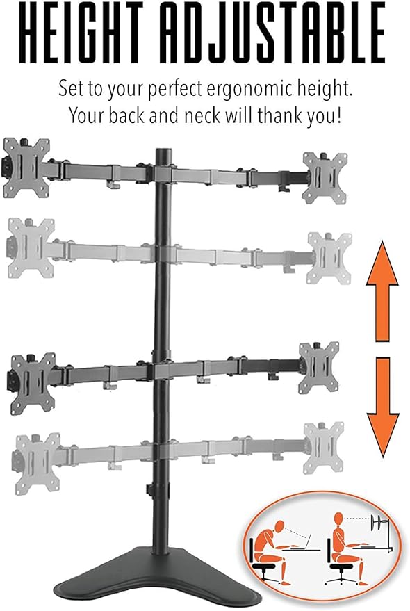 Stand Steady 4-Monitor Mount | Height-Adjustable Stand with Stabilizing Base - Fits Most LCD/LED Monitors 17-32 in (Black)