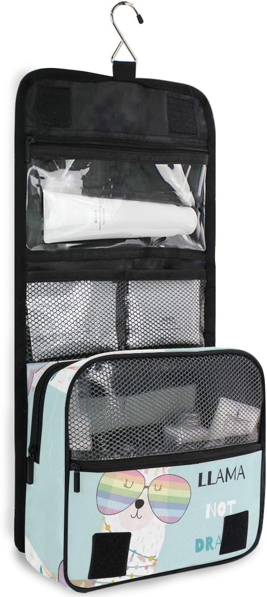 senya Hanging Travel Toiletry Bag Kit Makeup Case Cosmetics Organizer for Men Women (Llama Alpaca Drama)