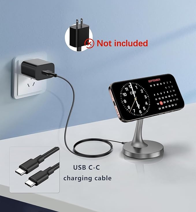 Magnetic Wireless Charger iPhone Stand, 15W Fast Mag-Safe Charger iPhone 17/17 Air/17 Pro/17 Pro Max 16/15/14/13/12 Series Magnet Wireless Charging Station/Pad/AirPods for Home, Office, Travel