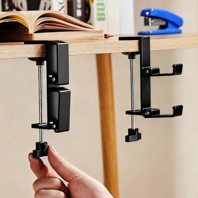 OURASHERO Headphone Stand for Desk Aluminum Alloy Headset Stand with Dual Foldable Hooks Headphone Holder Clamp Mount for Gaming PC Accessories Universal Space-Saving Under Table Headset Hangers