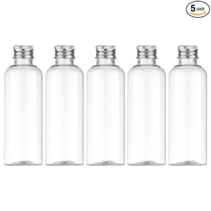 Tekson Plastic Travel Bottles 3.4 oz, Travel Size Containers for Shampoo, Empty Mouthwash Bottles with Silvery Screw Cap (100ml, Clear)