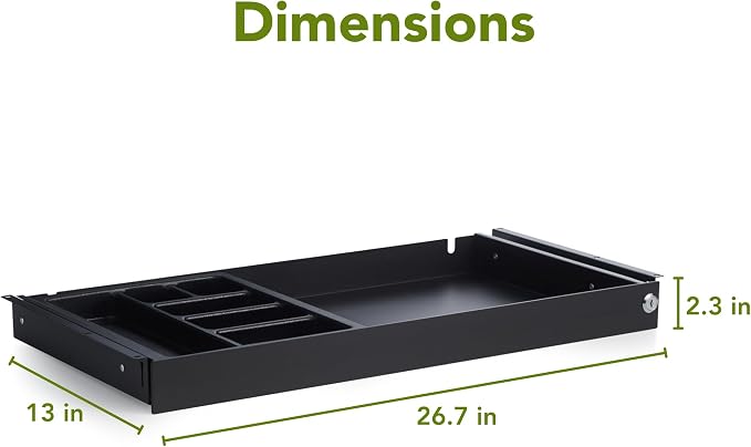 Perfect POSTURE Max Under Desk Storage Drawer – Large Desk Drawer with Lock for Regular & Sit-Stand Standing Desks, Black (13" x 26.5")