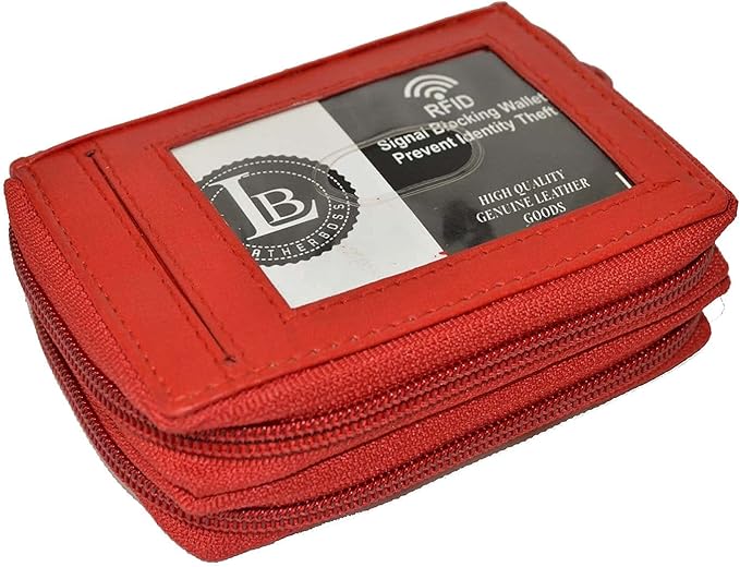 Leatherboss Leather RFID Identity Safe Double Zippered Accordion Wallet