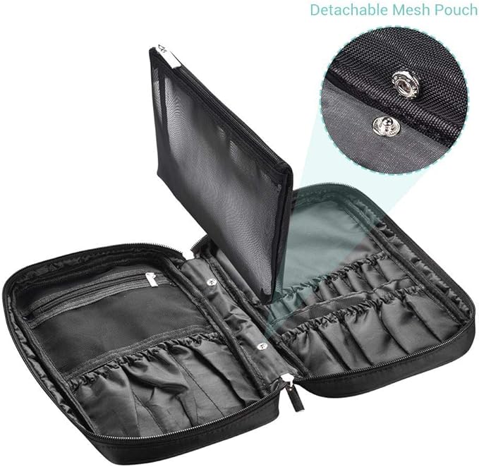 BYOOTIQUE Makeup Brush Bag Organizer Portable Multi Brush Holder Makeup Hand Bag Cosmetic Organizer Detachable Pouch Storage Case for Travel Home, Black