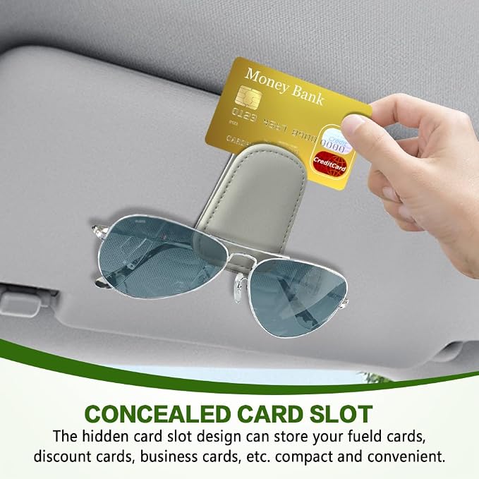 Sunglass Holder for Car, Sunglasses Clip for Car Visor, Magnetic Leather Vehicle Eyeglass Hanger Clip, Auto Ticket Card Glasses Organizer Clamp Accessories for SUV Sedan (Light Beige)