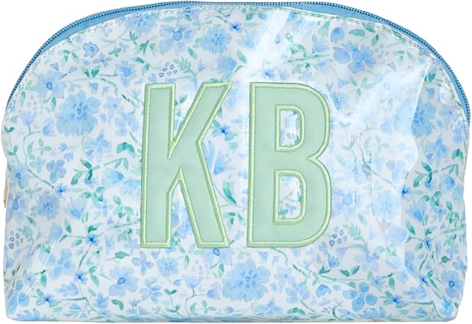 Personalized Clear Coated Pouch - Medium or Large Toiletry Bag with Embroidered or Applique Monogram, Custom Makeup or Travel Organizer, Easy-Clean Cosmetic Bag, Travel Gift for Women (Dahlia, M)