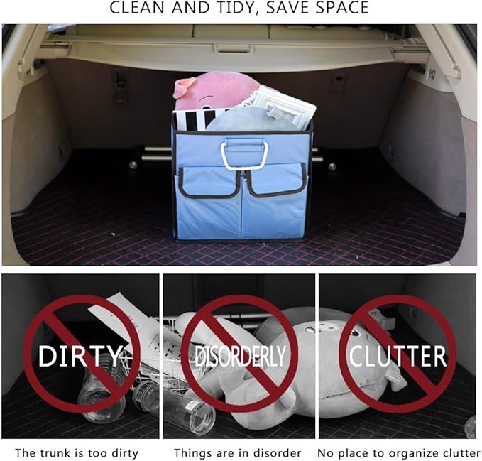 Car Trunk Organizer Collapsible Portable Multi Compartments Organizer with Non Slip Straps for SUV Truck Auto Vehicle Car Auto Minivan(Small without cover, Blue)
