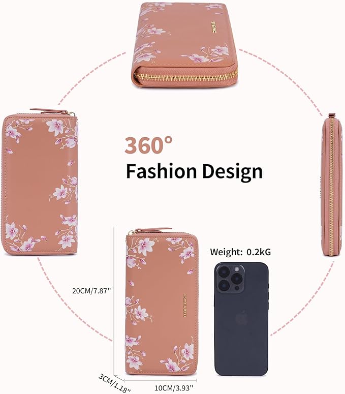 Pomelo Best Womens Wallet RFID Blocking Leather Multi Credit Card Large Capacity Wristlet Zip Around Long Wallets for Lady