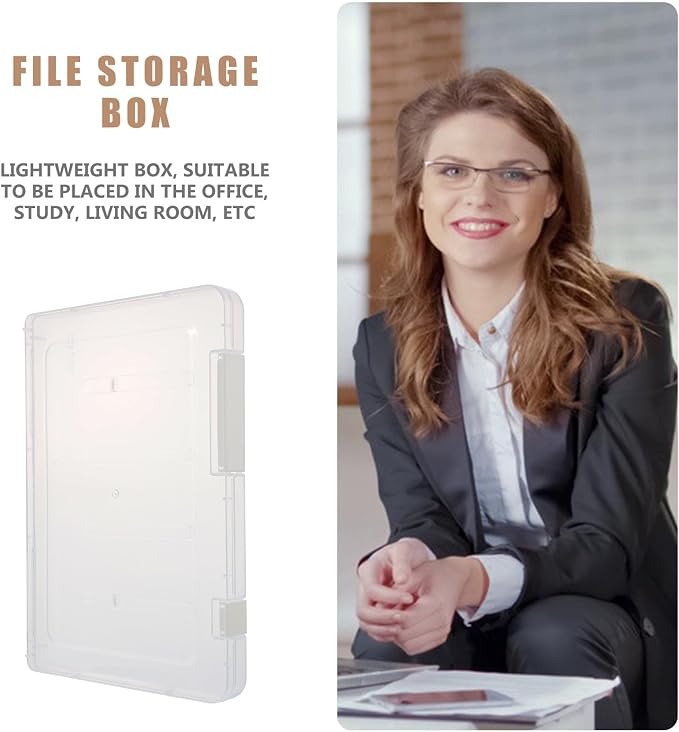 YARNOW A5 Paper Storage Box, Plastic Document Case with Lid, Clear File Organizer Container for Scrapbook Project, Desktop Bill Receipt Holder, 1 Pack
