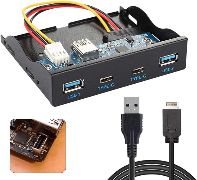 Cablecc USB 3.1 Front Panel Header to USB-C & USB 3.0 HUB 4 Ports Front Panel Motherboard Cable for 3.5" Floppy Bay