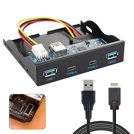 Chenyang 4 Ports 2 USB C ＆ 2 USB 3.0 to USB 3.1 Type E Front Panel Header USB HUB Port Multiplier Expansion Adapter for 3.5" Floppy Bay