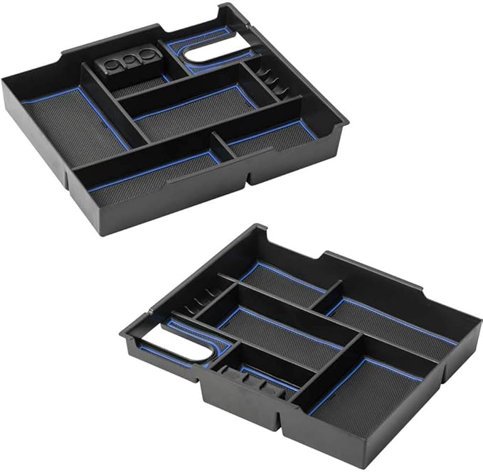 EDBETOS Center Console Tray Organizer Compatible with Toyota Tundra 2014 2015 2016 2017 2018 2019 2020 2021 Accessories, Armrest Secondary Storage Box (Blue Trim)