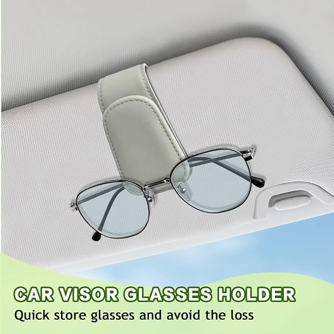 Sunglass Holder for Car, Sunglasses Clip for Car Visor, Magnetic Leather Vehicle Eyeglass Hanger Clip, Auto Ticket Card Glasses Organizer Clamp Accessories for SUV Sedan (Light Beige)