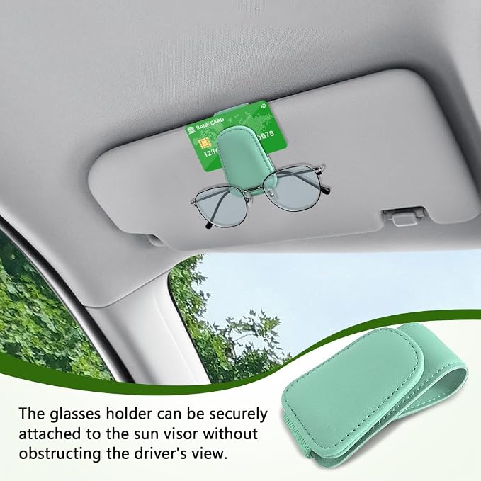 Sunglass Holder for Car, Sunglasses Clip for Car Visor, Magnetic Leather Vehicle Eyeglass Hanger Clip, Auto Ticket Card Glasses Organizer Clamp Accessories for SUV Sedan (Nile Blue)